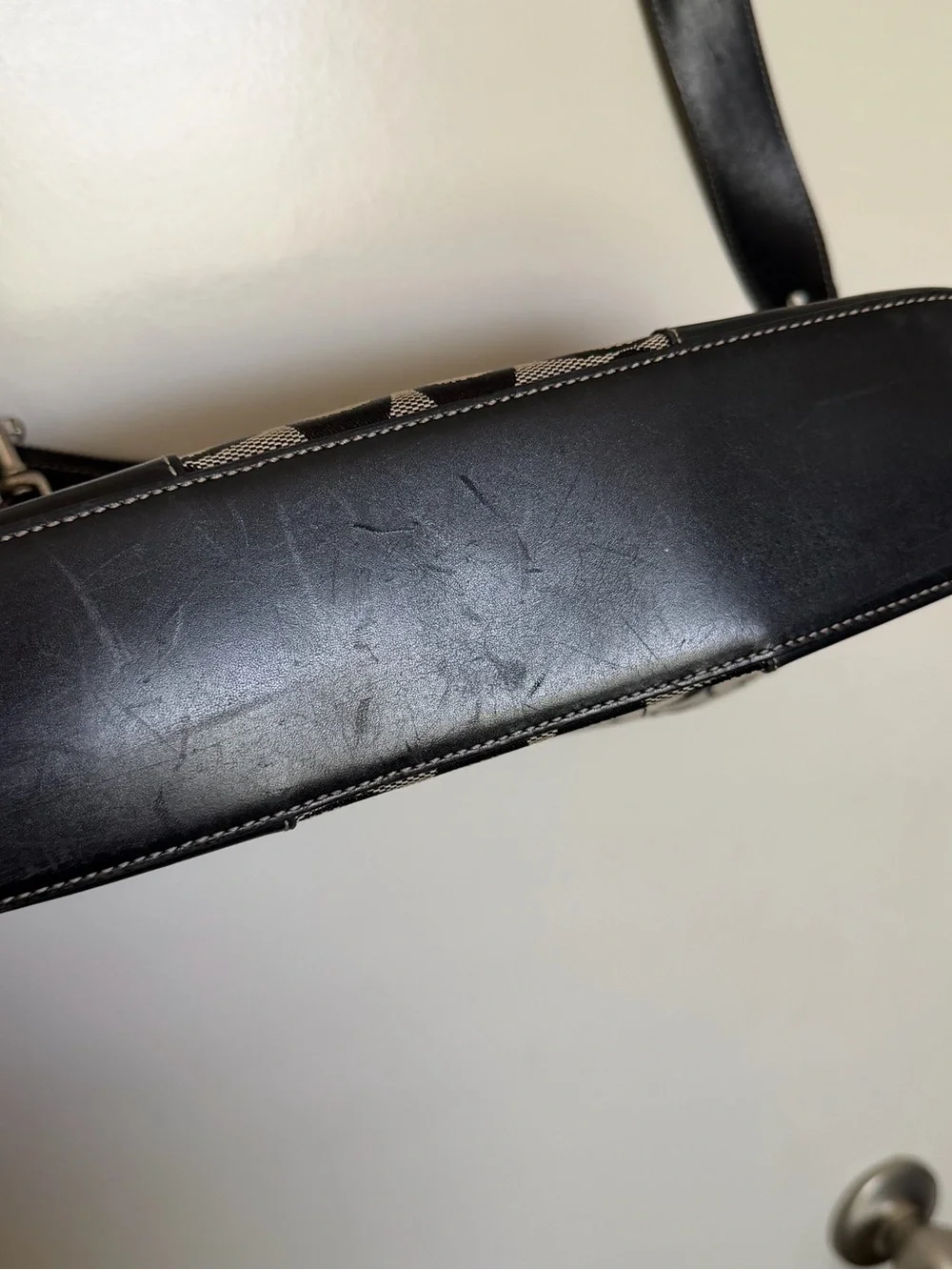 COACH Crossbody Bag Canvas Monogram Leather Trim Pre-Loved
